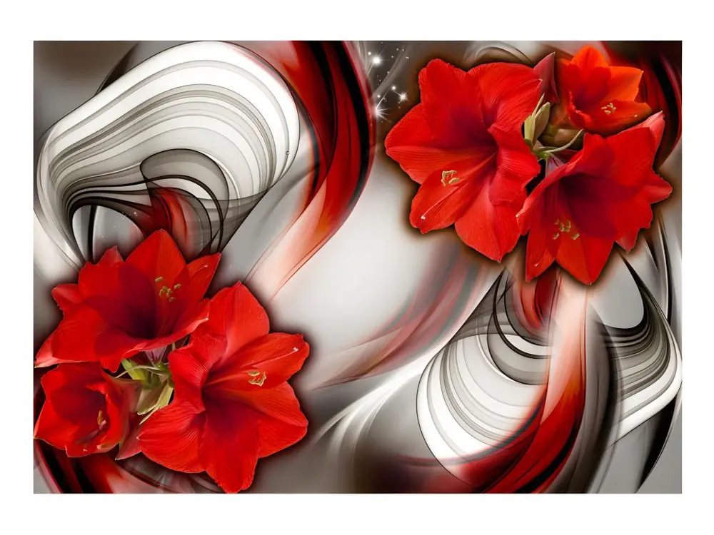 Papier peint intissé Fleurs Amaryllis - Ballad Red : Taille - 300 x 210 cm