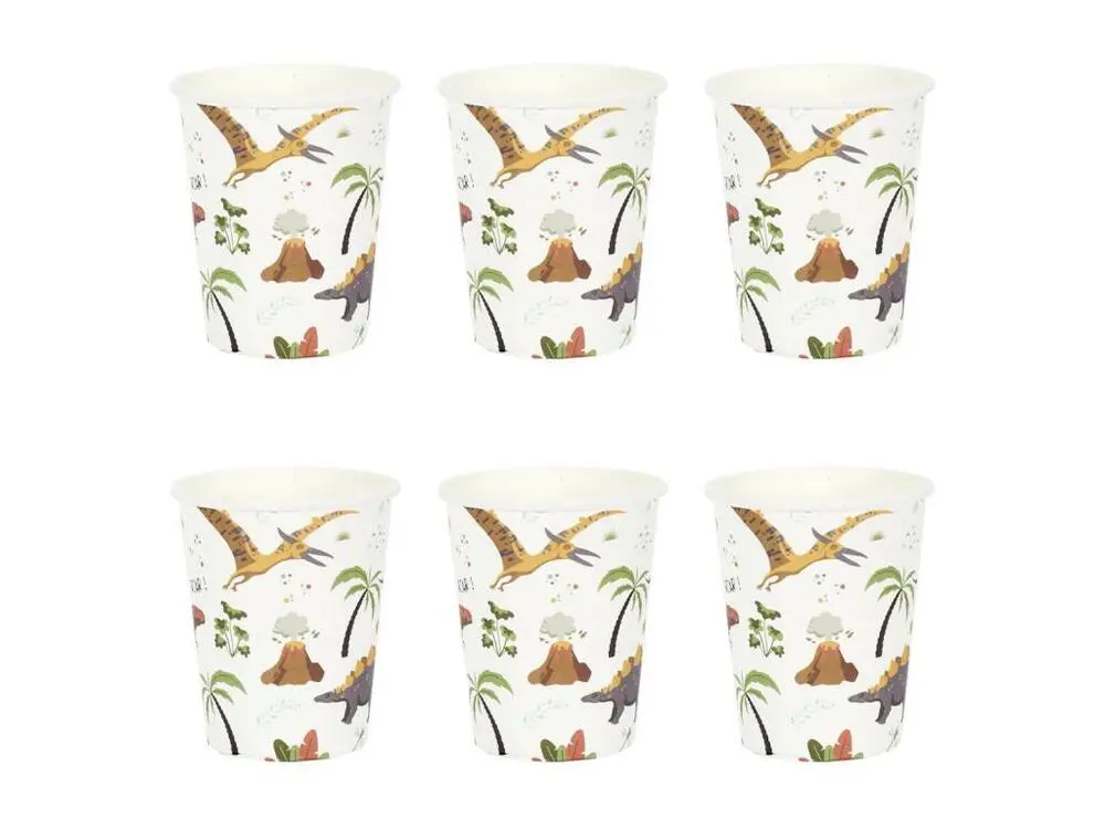 Lot de 6 Gobelets en Papier "Dinosaure" 20cl Blanc