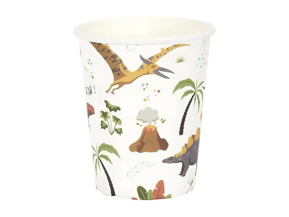 Lot de 6 Gobelets en Papier "Dinosaure" 20cl Blanc