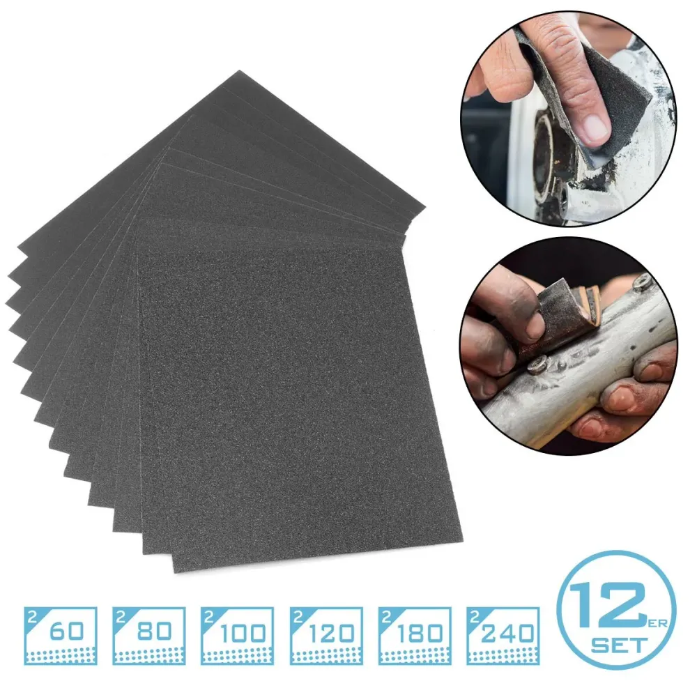 Papier de verre en acier 12 set 230 x 280 mm en carbure de silicium en silicone-smear-papier | Tamps de broyage | Agent de...