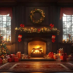 Toile de Fond de Grande Pièce avec Arbre Scintillant de Noël RR8-260