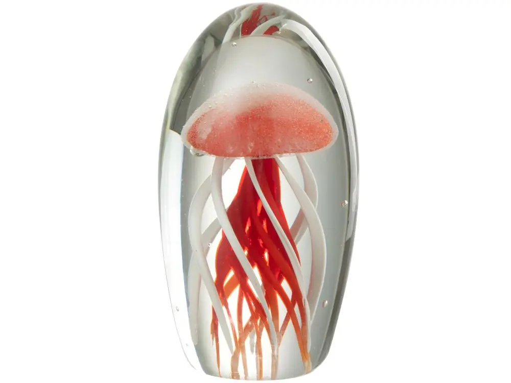 Vaste presse papier méduse rouge en verre 16 cm