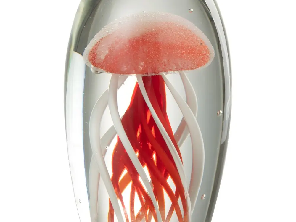 Vaste presse papier méduse rouge en verre 16 cm