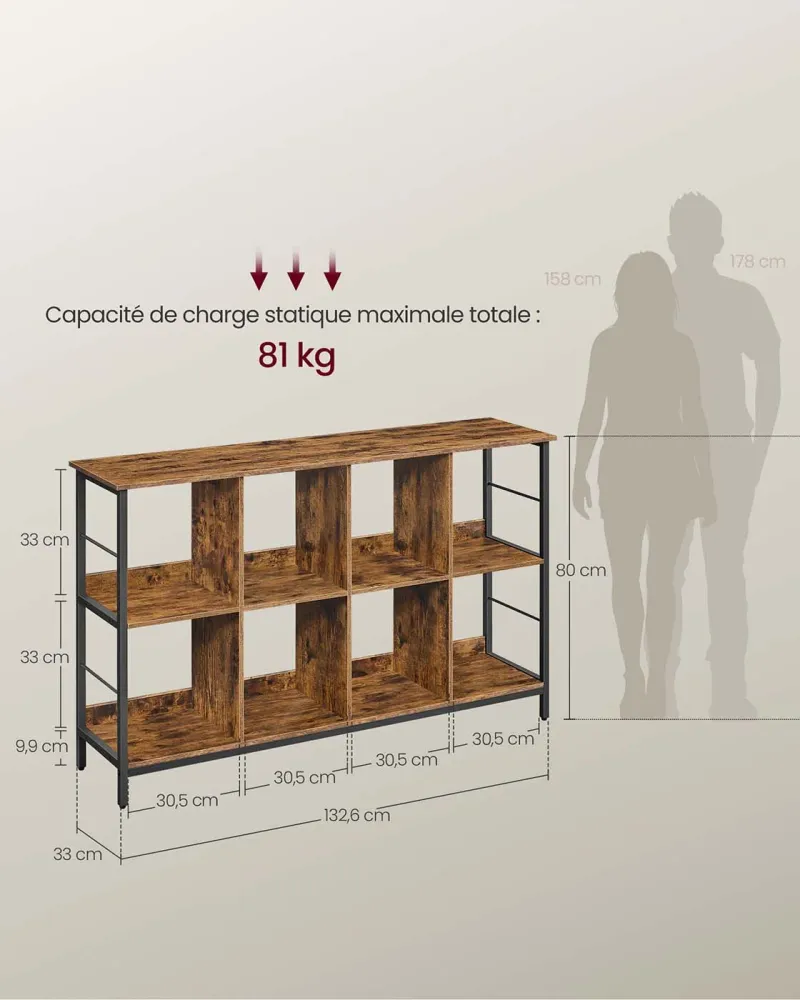 Meuble de rangement 3 niveaux étagère rangement bibliothèque style industriel 9 cubes pour salon bureau entrée cuisine 33...