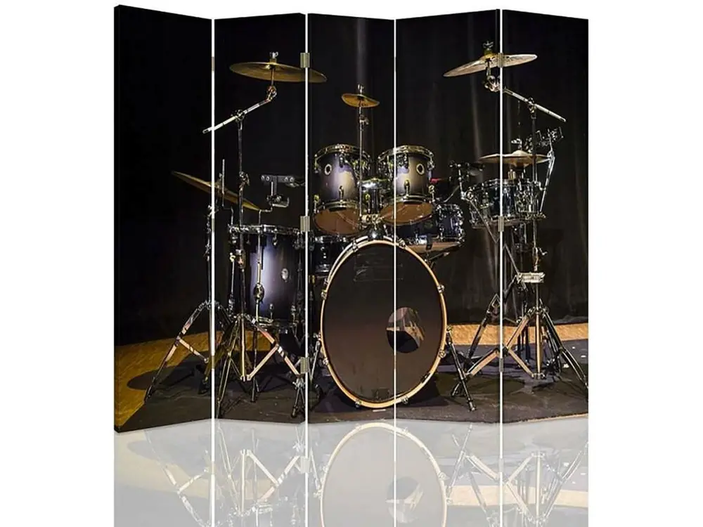 Paravent kit tambour 5 volets - 180 x 180 cm - 1 face déco, 1 face noir