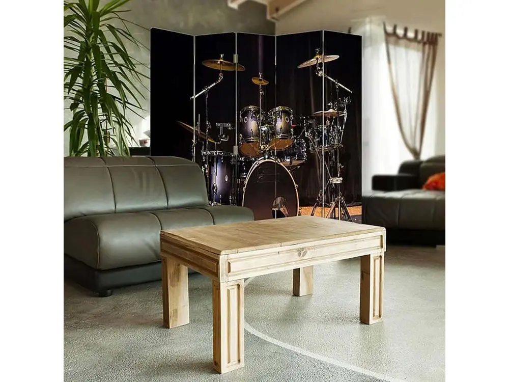 Paravent kit tambour 5 volets - 180 x 180 cm - 1 face déco, 1 face noir