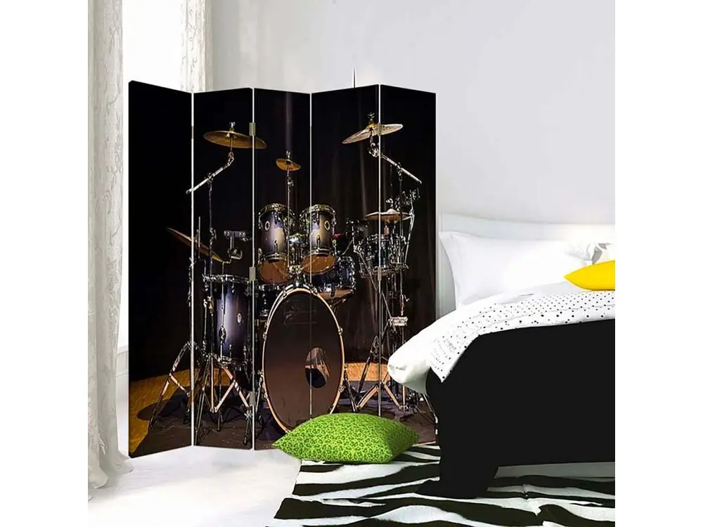 Paravent kit tambour 5 volets - 180 x 180 cm - 1 face déco, 1 face noir