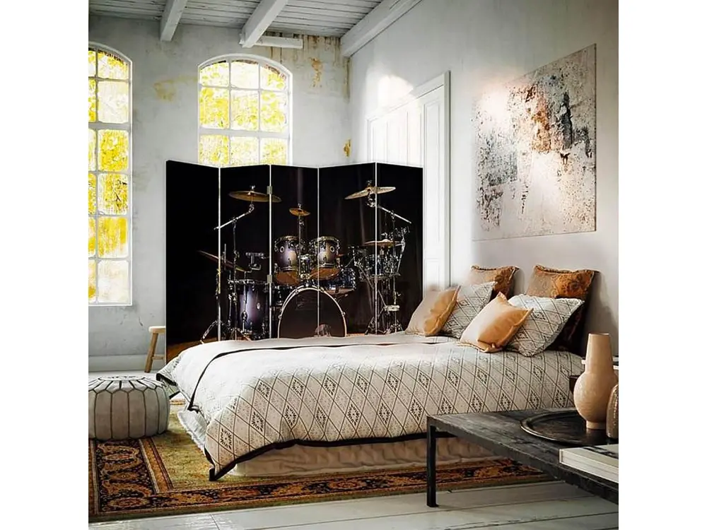 Paravent kit tambour 5 volets - 180 x 180 cm - 1 face déco, 1 face noir