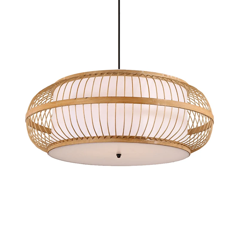 Suspension tambour arrondie, kit de luminaire suspendu contemporain en bambou, 1 ampoule, en bois, 18"/21,5"/23,5" de ample
