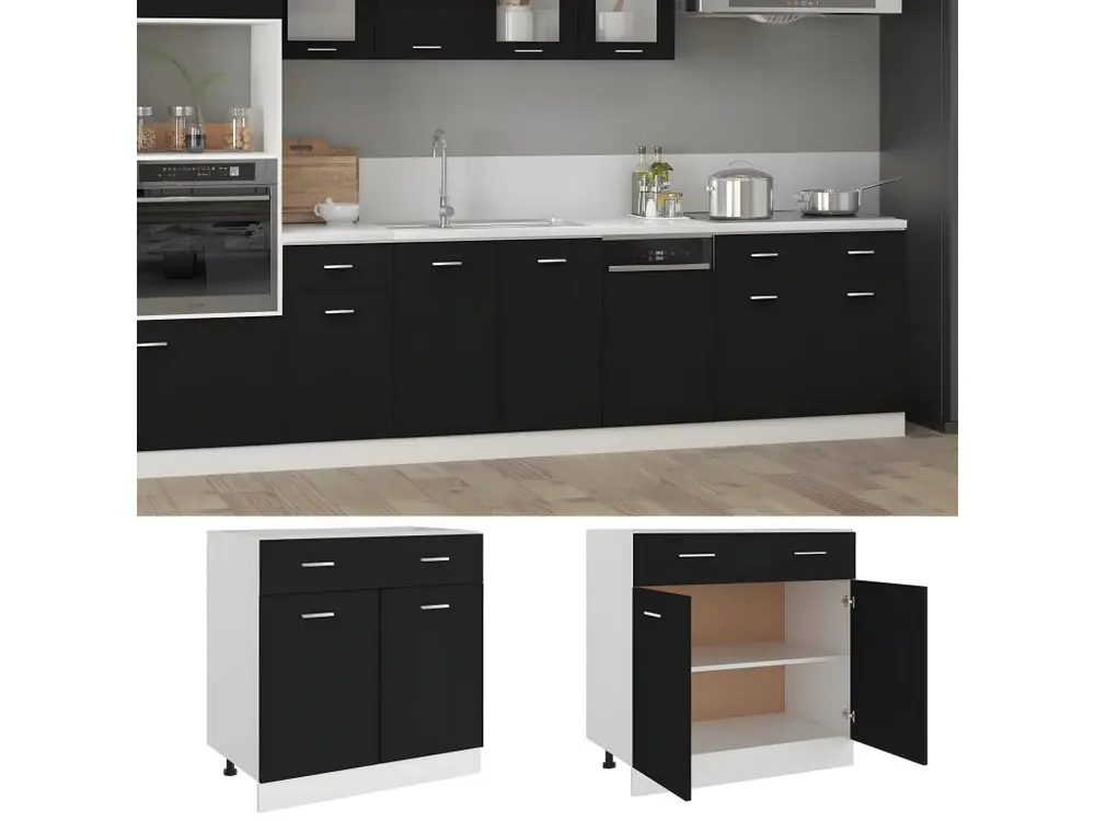 Armoire de plancher à tiroir Noir 80x46x81,5 cm Bois ingénierie
