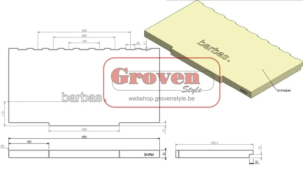 BARBAS - 344961 achterwand met logo BOX 80 UNILUX 6 80 UNILUX 7 80 pierre en béton arrière avec logo