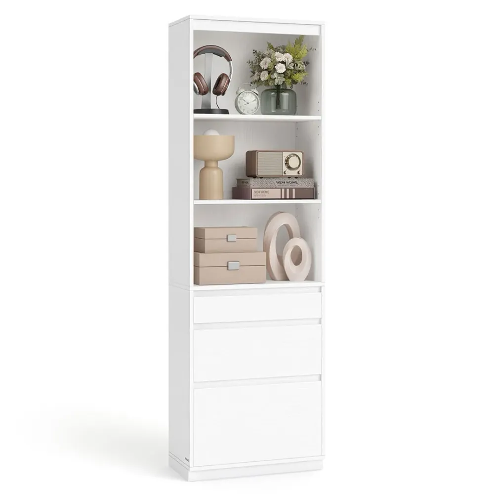 Bibliothèque armoire haute buffet 3 tiroirs de tailles différentes étagères réglables 30 x 57,1 x 180 cm pour salon chambr...