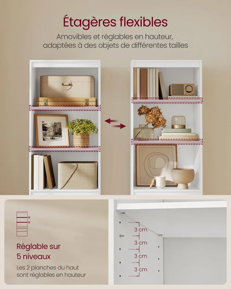 Bibliothèque armoire haute buffet 3 tiroirs de tailles différentes étagères réglables 30 x 57,1 x 180 cm pour salon chambr...