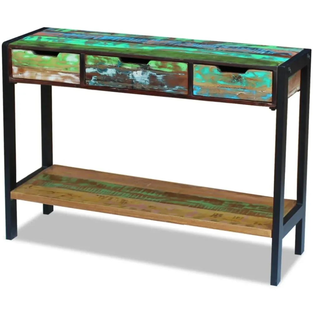 Buffet bahut armoire console meuble de rangement 3 tiroirs bois de récupération massif 4402007