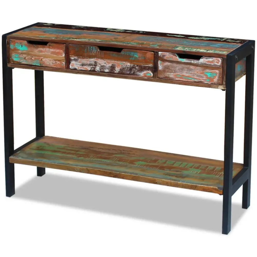 Buffet bahut armoire console meuble de rangement 3 tiroirs bois de récupération massif 4402007
