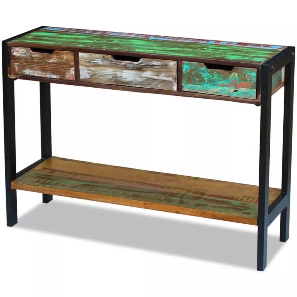 Buffet bahut armoire console meuble de rangement 3 tiroirs bois de récupération massif 4402007