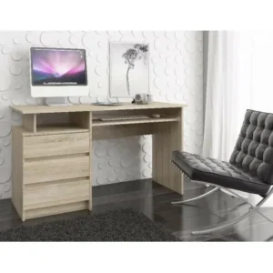 Bureau d'ordinateur AKORD CLP Chêne Sonoma 135 cm 3 tiroirs façade Chêne Sonoma 2 étagères 135x60x77 cm