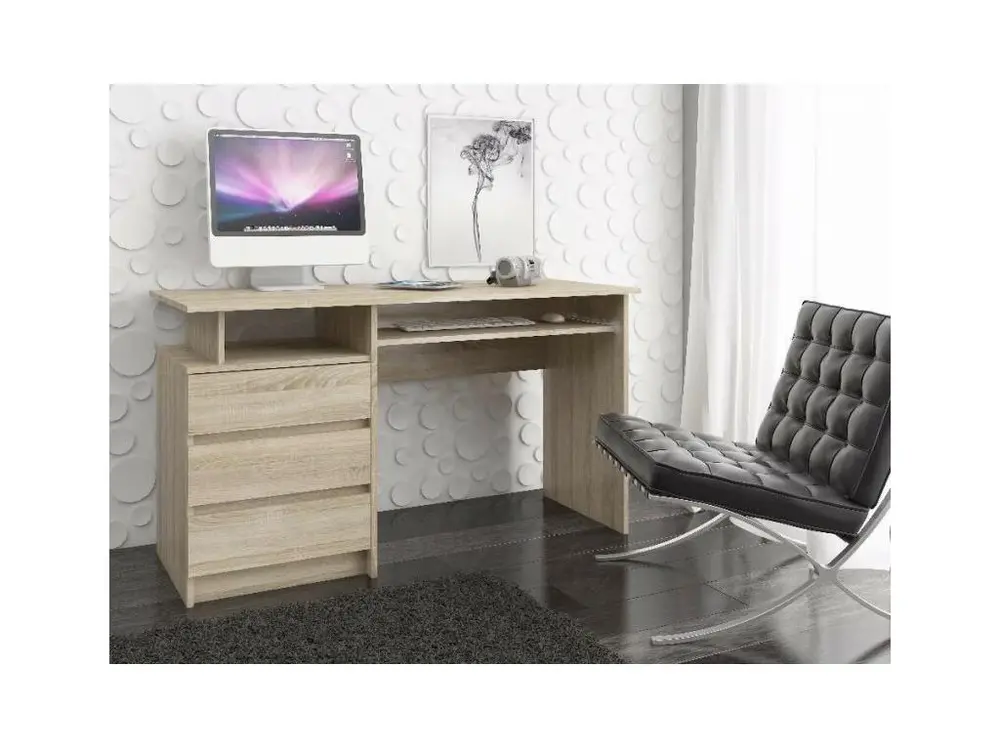 Bureau d'ordinateur AKORD CLP Chêne Sonoma 135 cm 3 tiroirs façade Chêne Sonoma 2 étagères 135x60x77 cm
