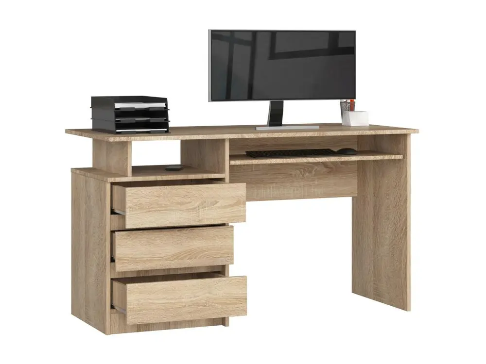 Bureau d'ordinateur AKORD CLP Chêne Sonoma 135 cm 3 tiroirs façade Chêne Sonoma 2 étagères 135x60x77 cm