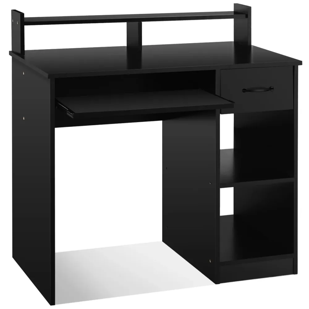Bureau d'ordinateur avec tiroir et étagères 90 x 48 x 91,5 cm compact et pratique style actuel en panneaux de particules n...