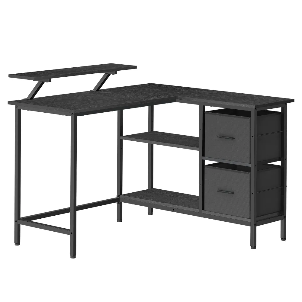 Bureau en forme de L avec 2 tiroirs spacieux bureau gaming avec support pour écran bureau d’angle bureau d’ordinateur 105...