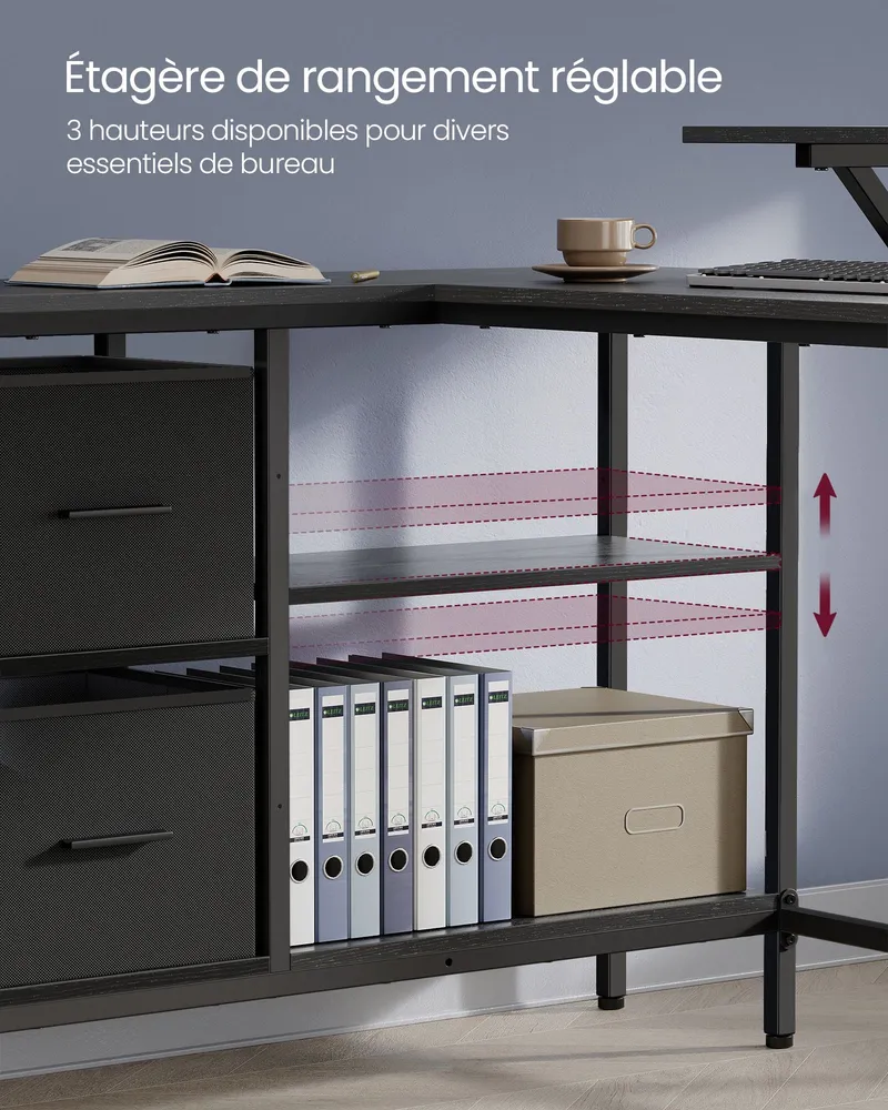 Bureau en forme de L avec 2 tiroirs spacieux bureau gaming avec support pour écran bureau d’angle bureau d’ordinateur 105...