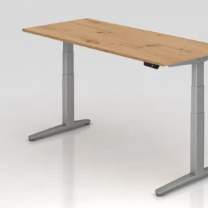 Bureau Hammerbacher XBHM19 180 x 80 cm plateau : chêne noueux épaisseur 25 mm chant épais en ABS forme rectangulaire argen...