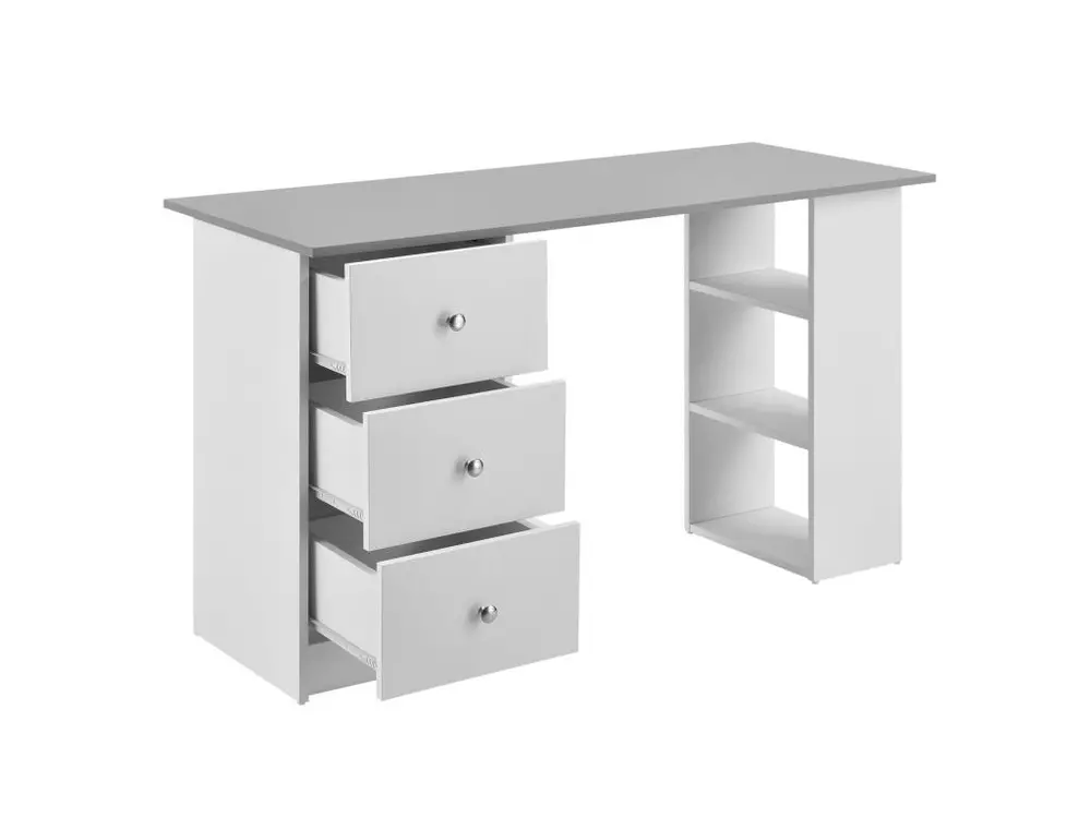 Bureau table de bureau poste de travail informatique avec 3 tiroirs bois mélaminé 120 cm blanc et gris 03_0004710