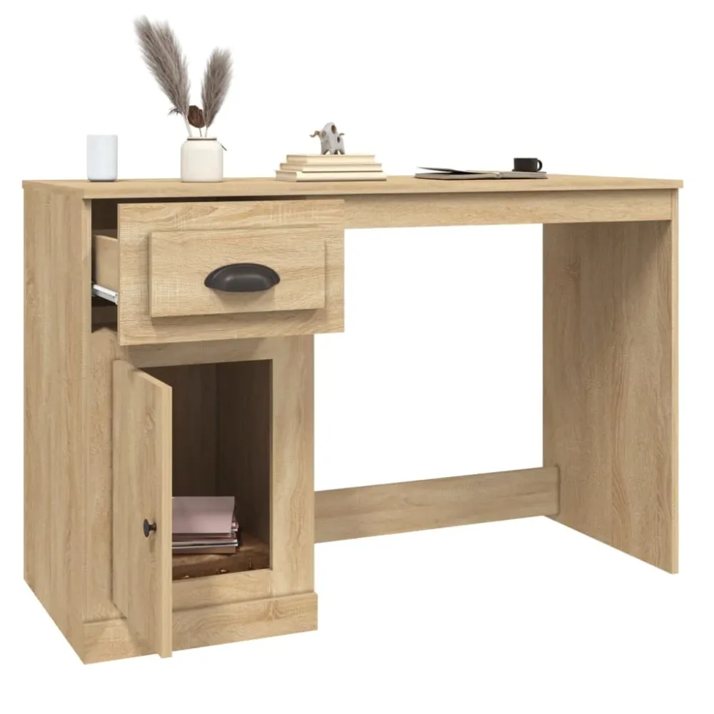 Bureau table poste de travail meuble d'ordinateur informatique étude avec tiroir chêne sonoma 115 x 50 x 75 cm bois d'ingé...