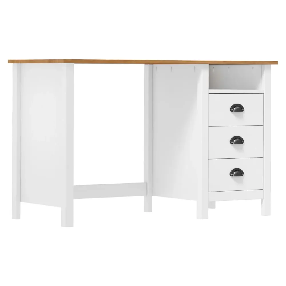 Bureau table poste de travail meuble d'ordinateur informatique étude Hill avec 3 tiroirs 120 x 50 x 74 cm Pin résistant bl...
