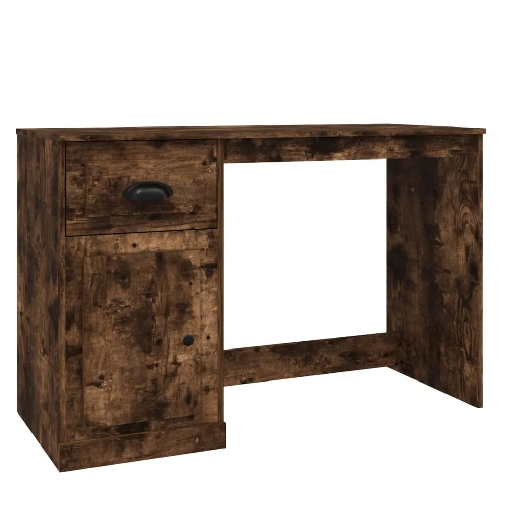 Bureau table poste de travail meuble d'ordinateur informatique étude avec tiroir chêne fumé 115 x 50 x 75 cm bois d'ingéni...