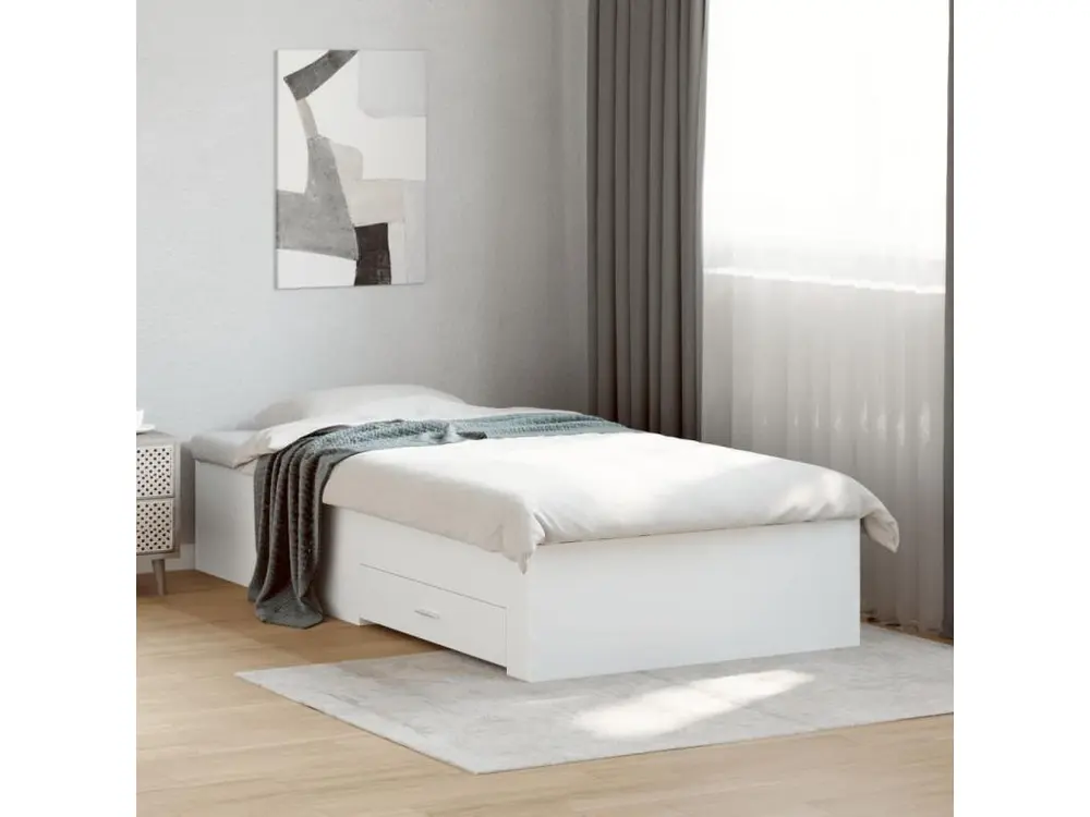 Cadre de lit avec tiroirs blanc 100x200 cm bois d'ingénierie