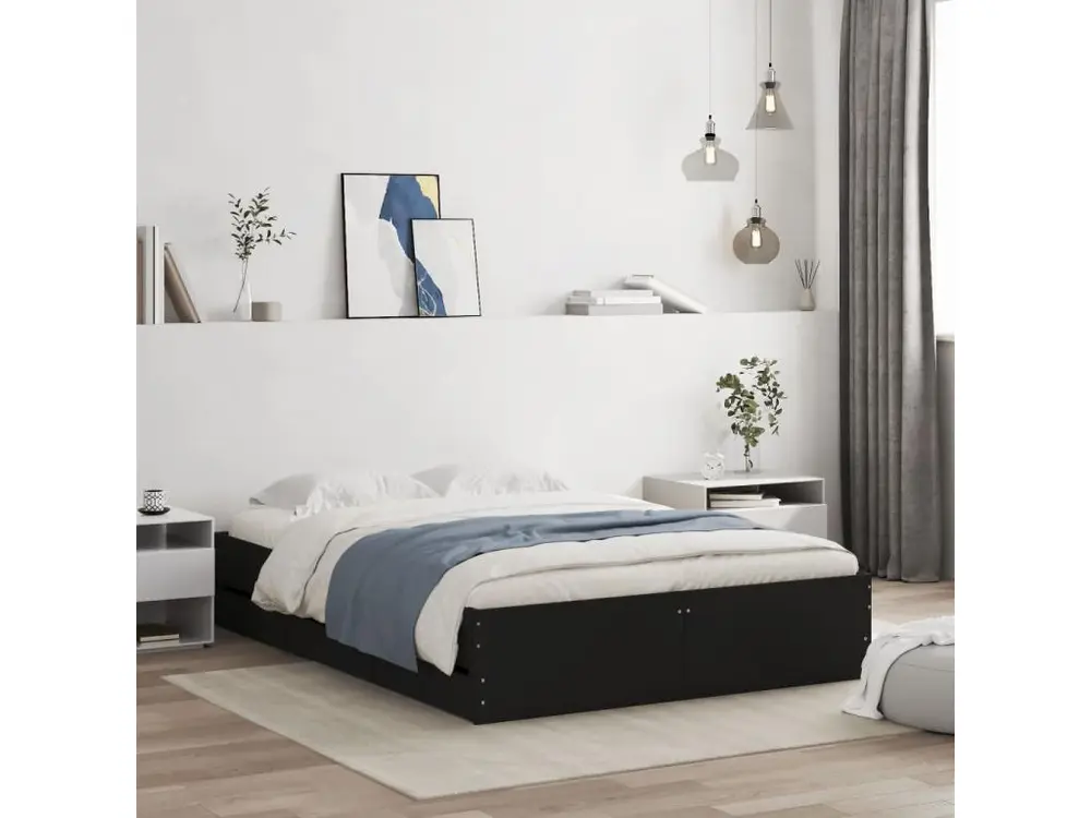 Cadre de lit avec tiroirs noir 135x190 cm bois d'ingénierie