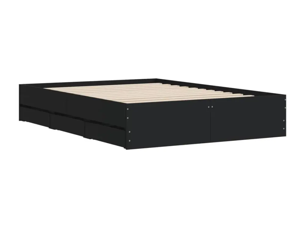 Cadre de lit avec tiroirs noir 135x190 cm bois d'ingénierie