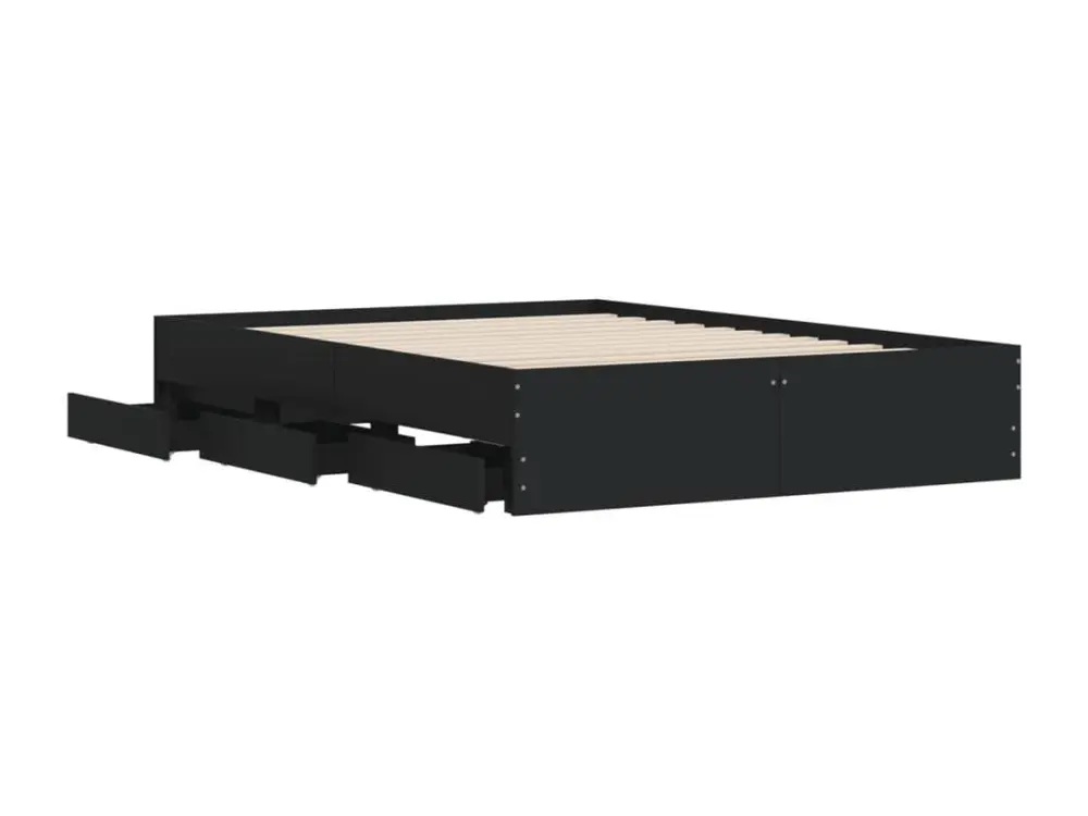Cadre de lit avec tiroirs noir 135x190 cm bois d'ingénierie