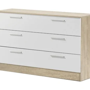 Commode / meuble de rangement de 3 tiroirs coloris Chêne Cambrian / Blanc - longueur 100 x profondeur 35 x hauteur 69 cm