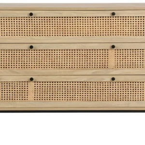 Commode 3 tiroirs en cannage naturel et effet chêne 105 cm - Iris
