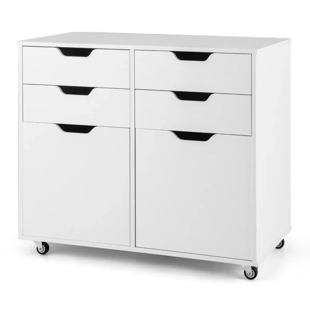 Commode à 4 tiroirs et 2 portes 73 x 40 x 64,5 cm avec support imprimante mobile design contemporain en bois blanc 20_0011559