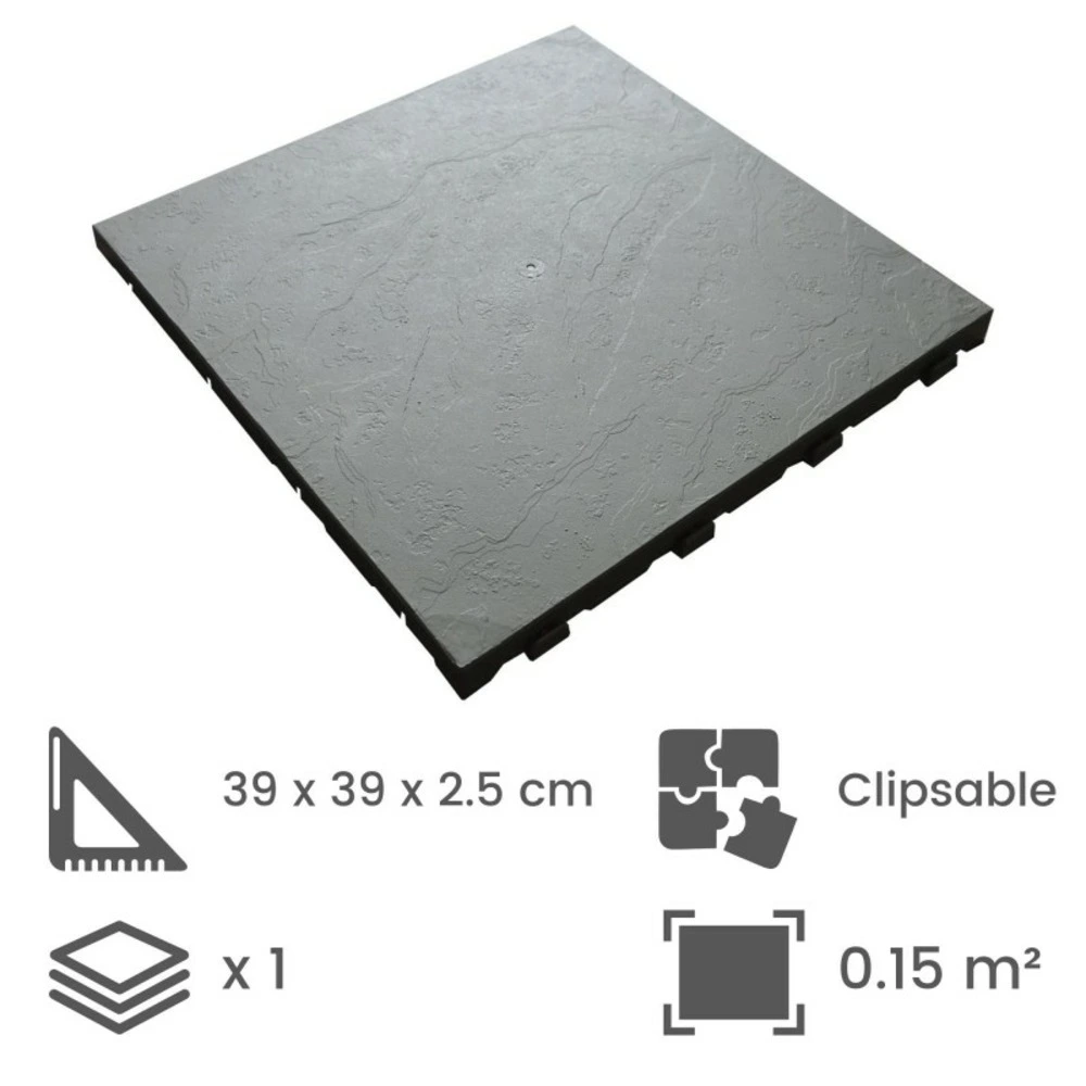 Dalle vinyle clipsable autoportante "effet ardoise" - gris vert 39 x 39 cm