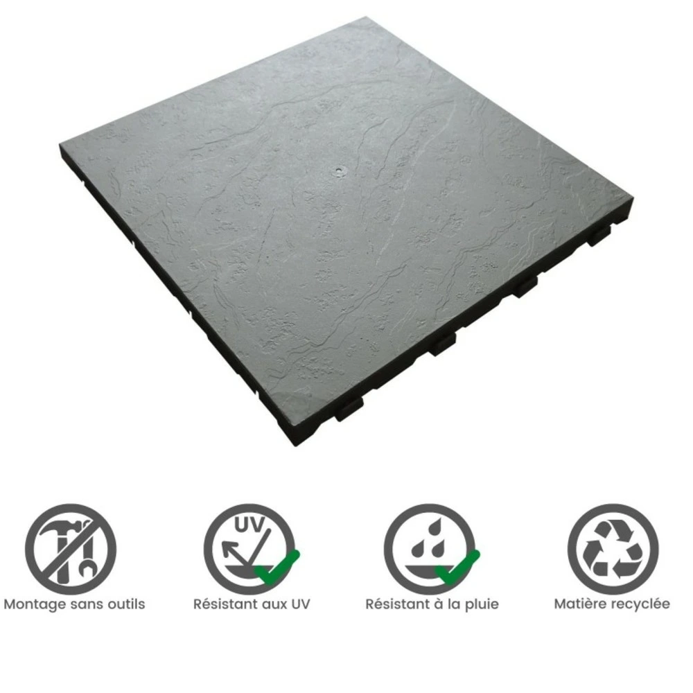 Dalle vinyle clipsable autoportante "effet ardoise" - gris vert 39 x 39 cm