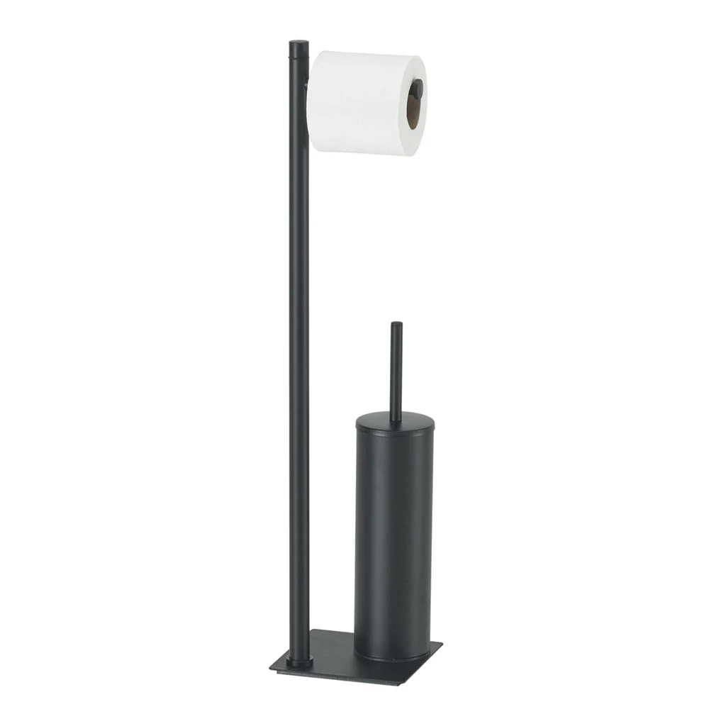 Lampadaire en acier inoxydable avec porte-rouleau et balayette Gedy série Trilly - Noir mat