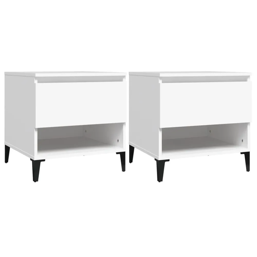 Lot de 2 tables d'appoint avec tiroir et compartiment 50 x 46 x 50 cm bois d’ingénierie blanc DEC032616