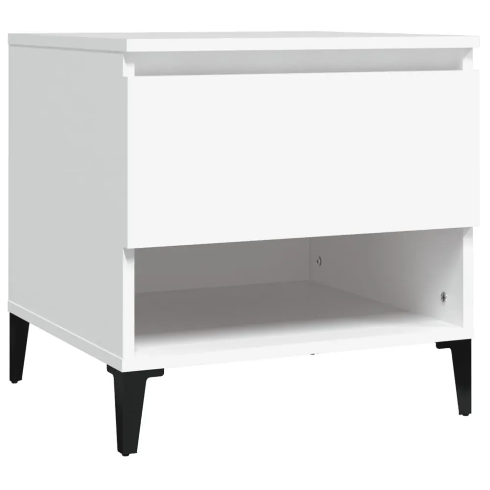 Lot de 2 tables d'appoint avec tiroir et compartiment 50 x 46 x 50 cm bois d’ingénierie blanc DEC032616