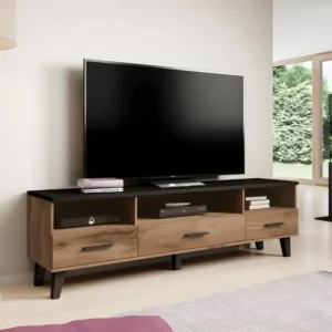 Meuble TV Charlotte G109, Noir|Wotan chêne, Nombre de tiroirs: 3.00, 180x53x40cm