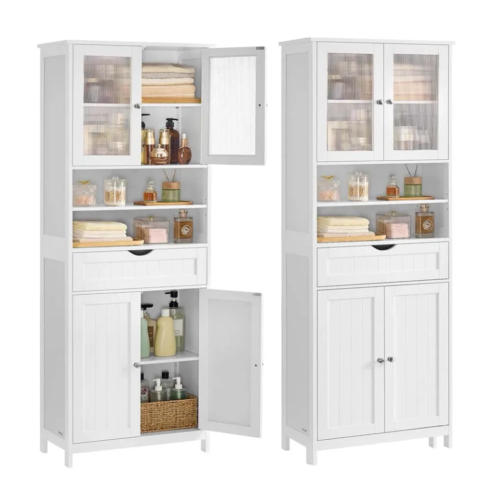 Meuble de rangement avec éclairage armoire de salle de bain 30 x 60 x 170 cm avec étagères réglables tiroir compartiments...