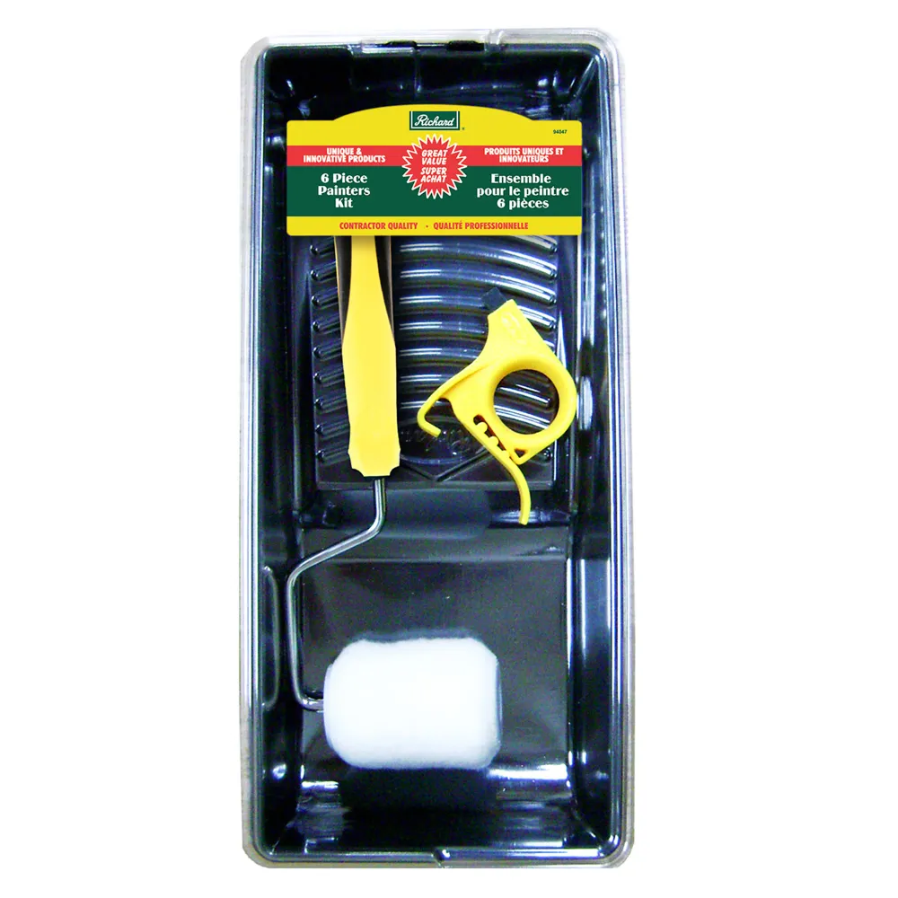 Mini-ensemble 6 pièces (plateau en plastique + 2 doublures en plastique + armature de 3 po, manche ergonomique + rouleau s...