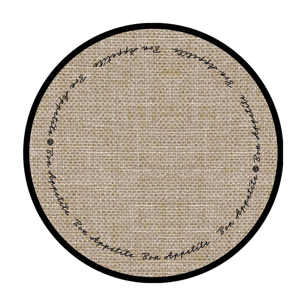Napperon rond de 14,8'' de diamètre avec rebord et écriture "bon appétit" en noir