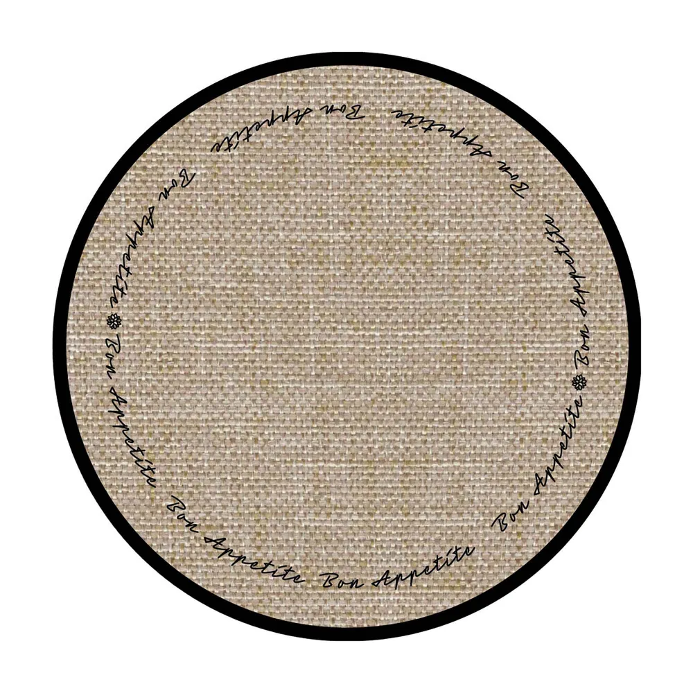 Napperon rond de 14,8'' de diamètre avec rebord et écriture "bon appétit" en noir