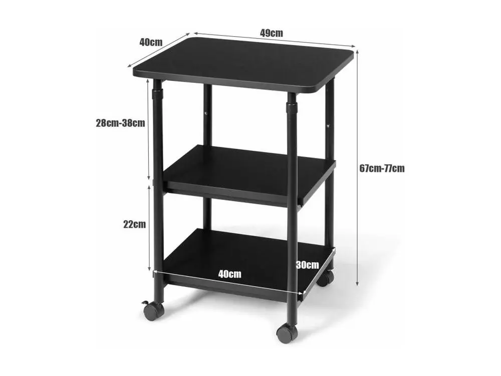 3 Niveaux Support pour Imprimante avec roulettes Pivotantes à 360 ° Mobile Printer Chariot Hauteur du Haut Réglable Concep...