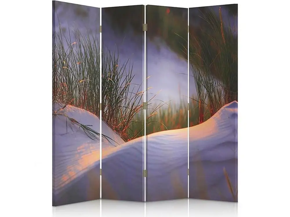Paravent aube de dune 4 volets - 145 x 180 cm - 1 face déco, 1 face noir
